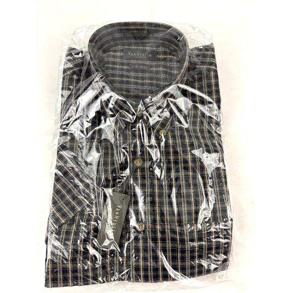 Vintage 90s Van Heusen Seersucker Button Down Short Sleeve Shirt Large 16-16 1/2 - Picture 1 of 8